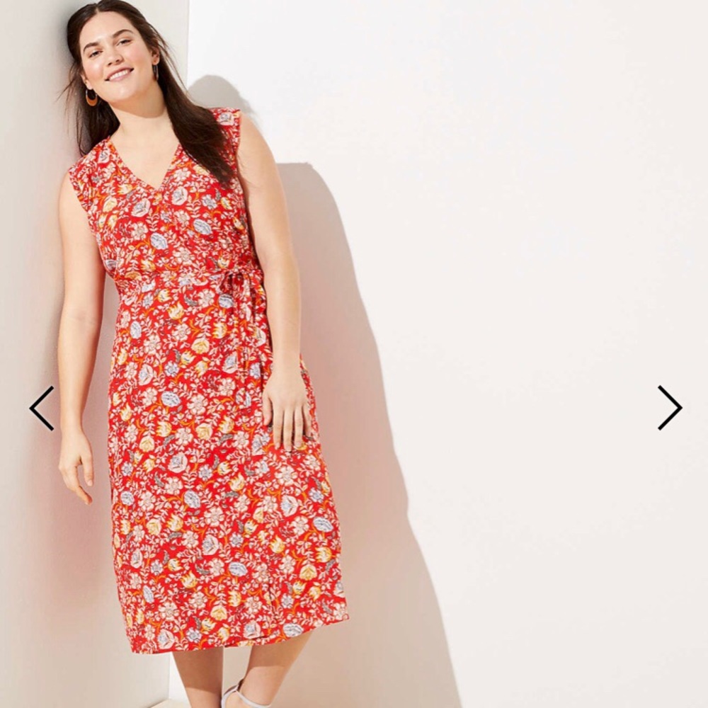 LOFT Plus Floral Ruffle Midi Wrap Dress NWT
